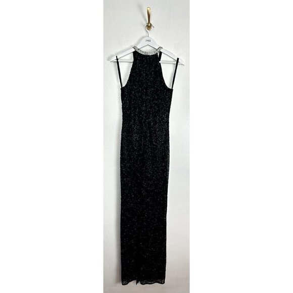 MAC DUGGAL Bugle Bead Halter Sheath Gown in Black Size US 4 - Picture 7 of 11